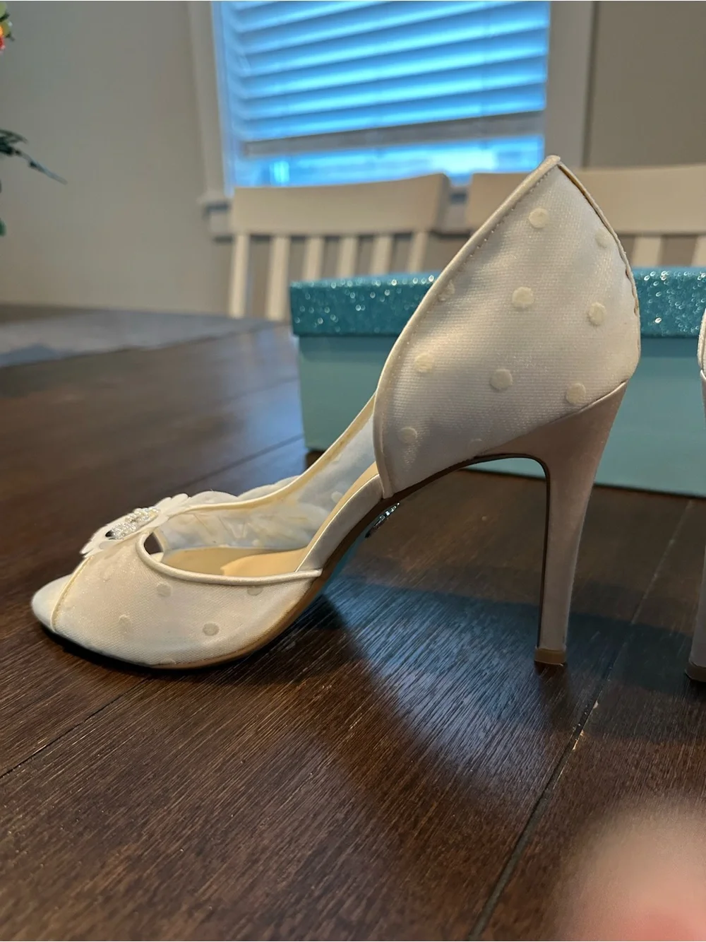 Betsey Johnson Anise Ivory Floral Embellished Heels with Box